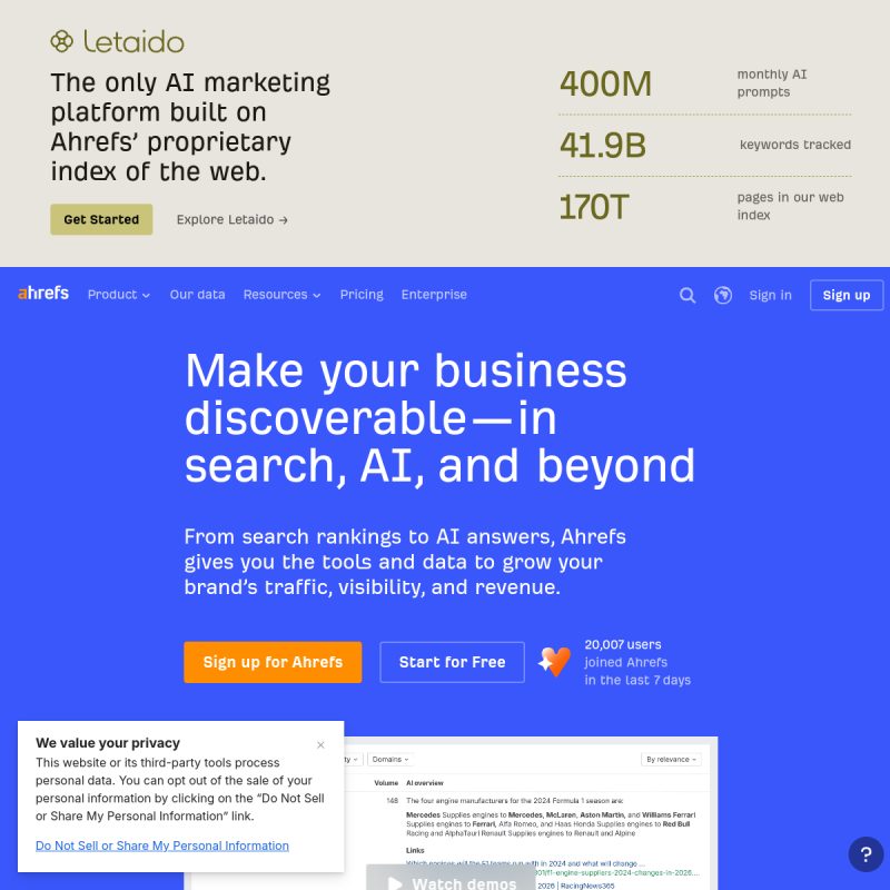 Ahrefs website homepage