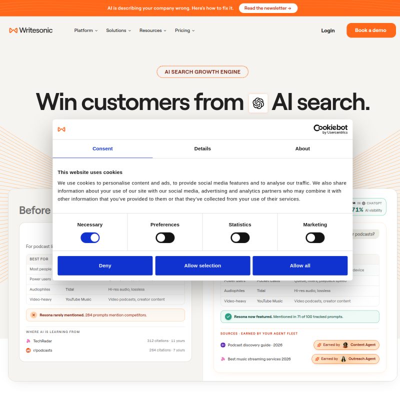 Writesonic website homepage